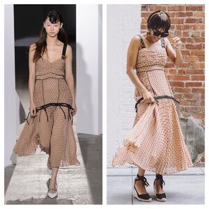 Self-Portrait / Polka Dot nude bow pleated Swiss Chiffon Midi Dress cocktail 2